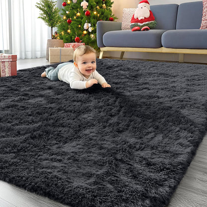 OLANLY Large Area Rug - Soft Fluffy Shaggy Indoor Carpet for Living Room & Bedroom | 7x7 ft, Black