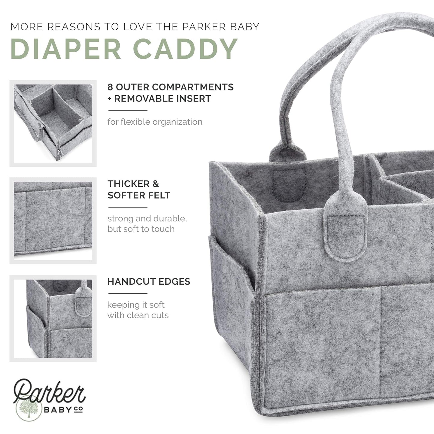 Parker Baby Diaper Caddy - Versatile Nursery Storage Bin & Car Organizer for Diapers - Gray