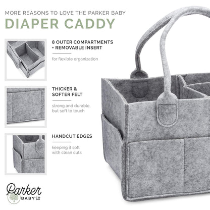 Parker Baby Diaper Caddy - Versatile Nursery Storage Bin & Car Organizer for Diapers - Gray