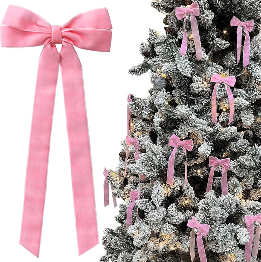 Skiennix 12Pcs Pink Velvet Bows - Elegant Valentine's Day Tree Decorations | 5in x 10in Easter Spring Ornaments for Home & Events