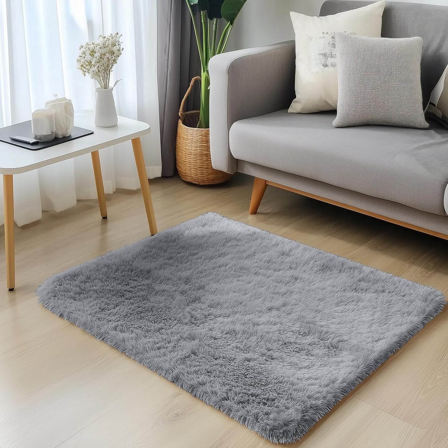 OLANLY Small Bedside Rug - Soft Fluffy Shaggy Indoor Carpet for Bedroom & Nursery | Light Grey 2x3