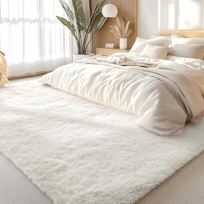 OLANLY Large Area Rug - Soft Fluffy Shaggy Indoor Carpet for Living Room & Bedroom | Ivory 8x8 ft