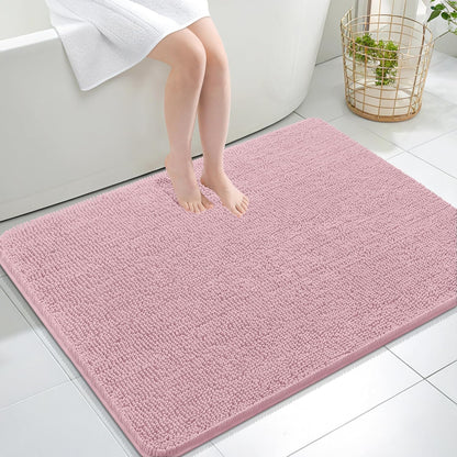 OLANLY Large Bath Rugs - Extra Soft Chenille with Quick-Dry Rubber Backing | 40x32 Dusty Rose