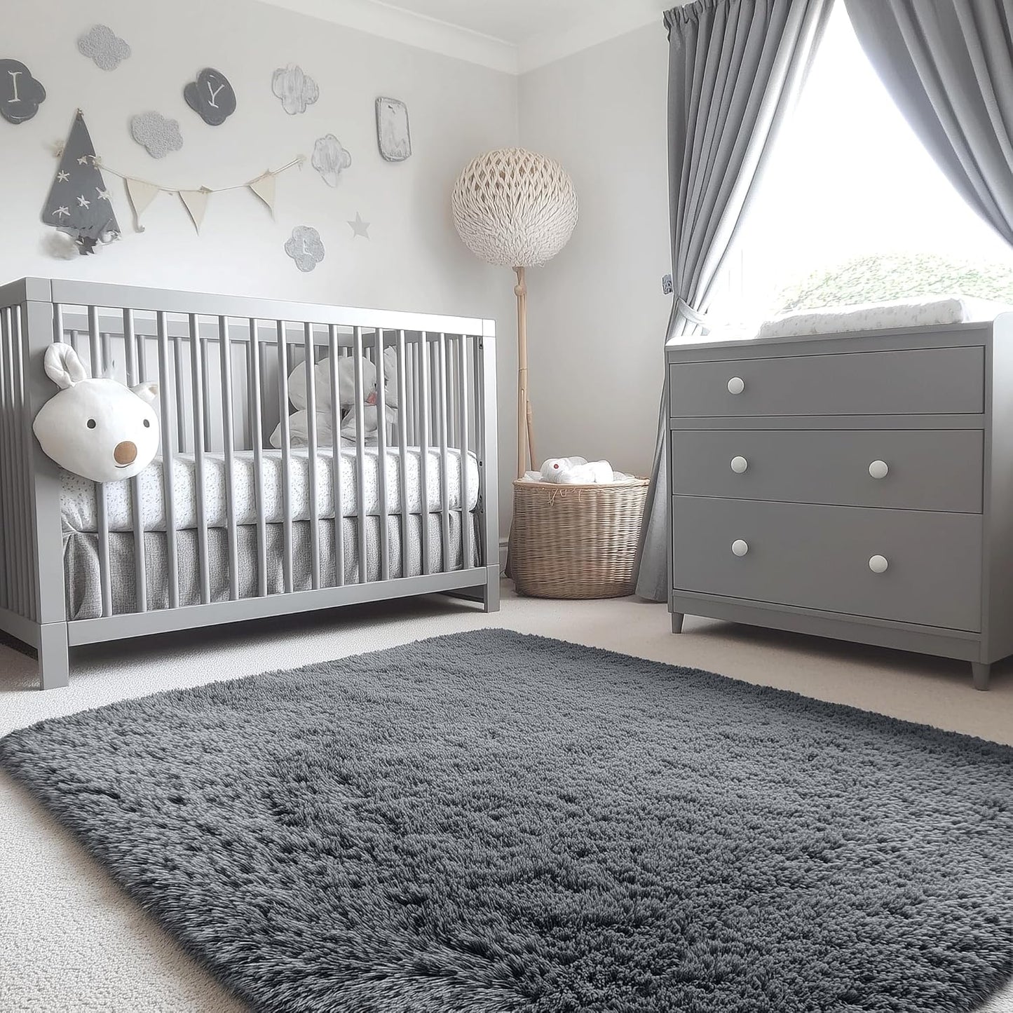 OLANLY Small Bedside Rug - Soft Fluffy Shaggy Carpet for Living Room & Bedroom | Machine Washable, Grey
