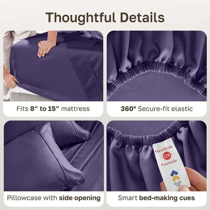 California Design Den Twin XL Cotton Sheet Set - 100% Soft, 400 Thread Count, Silky Smooth, Purple
