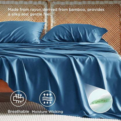 Bedsure Cooling California King Sheet Set - Breathable Rayon from Bamboo, Deep Pocket 16" - Soft Teal Luxury Bedding