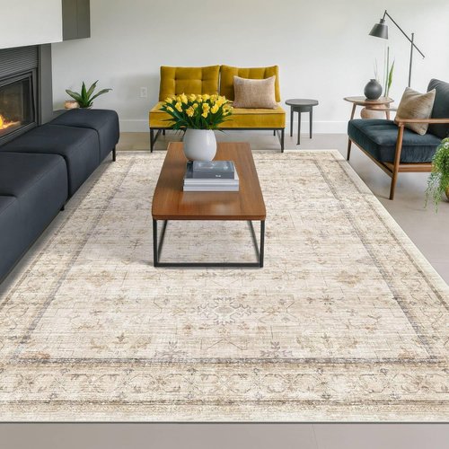 Hazo Haus Ivory Area Rug - Soft, Washable Non-Slip Design for Bedroom & Home Office | 5x8 Size