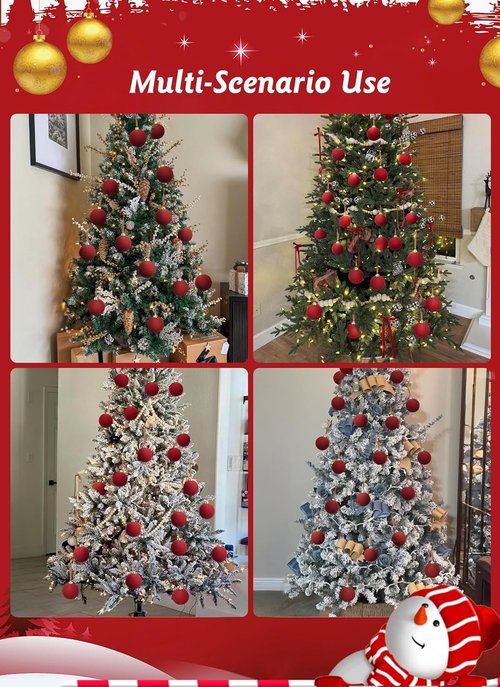 Brightown Red Velvet Christmas Ornaments - 15 Pcs 3.15 Inch Balls for Holiday Decor | Perfect for Weddings & Parties