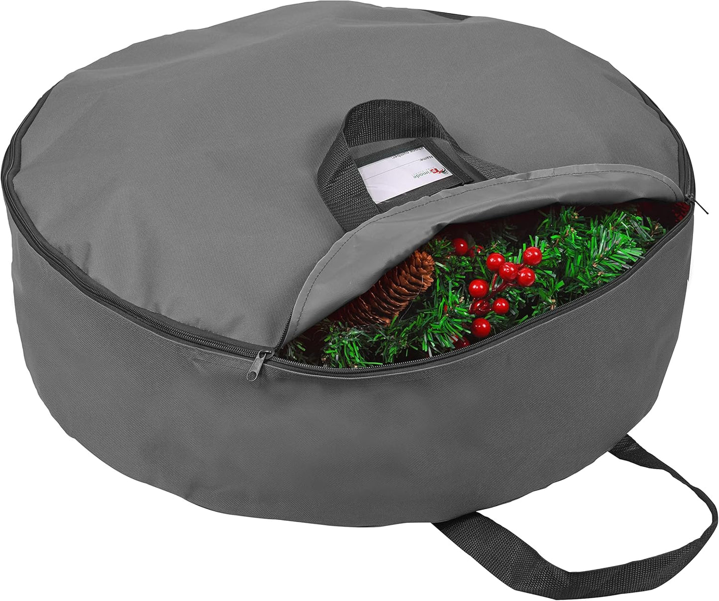 Primode Christmas Wreath Storage Bag - Heavy Duty 24" Container with Handles - Durable 600D Oxford Polyester (Gray)