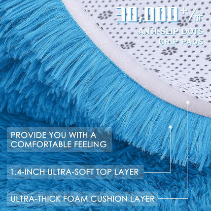 OLANLY Machine Washable 2x6 Runner Rug - Soft Fluffy Shaggy Design for Bedroom & Hallway | Bright Blue Decor