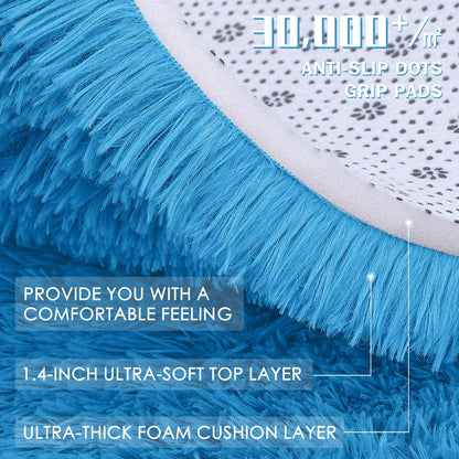 OLANLY Bright Blue Round Rugs for Bedroom - Machine Washable, 4 ft Circle Area Rugs for Living Room, Soft and Fluffy Shaggy Carpet for Teen Girl and Boys, Nursery Rooms, Dorms, Home Decor Aesthetic