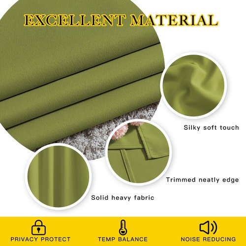 NICETOWN Bedroom Sunlight Block Curtains - Triple Weave Microfiber Grommet Top Thermal Insulated Solid Light Blinds Panels/Drapes for Kid's Room (Fresh Green, 1 Pair, 52 inches by 95 Inch)