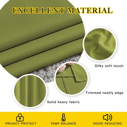 NICETOWN Bedroom Sunlight Block Curtains - Triple Weave Microfiber Grommet Top Thermal Insulated Solid Light Blinds Panels/Drapes for Kid's Room (Fresh Green, 1 Pair, 52 inches by 95 Inch)