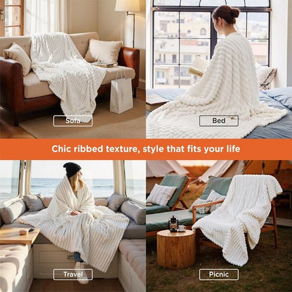 Bedsure GentleSoft White Throw Blanket - Cozy Fleece Summer Blanket for Home Decor, 50x60 Inches