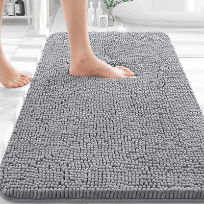 OLANLY Bath Rugs - Extra Soft Chenille | Quick-Dry, Machine Washable, 30x18 Inches, Grey
