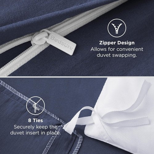 Bedsure Navy Blue King Duvet Cover Set - Extra Soft 3-Piece Prewashed Cotton-Like Polyester, 120x98 Inches