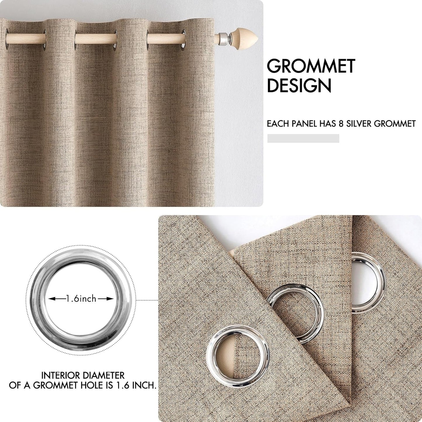 MIULEE Blackout Linen Textured Curtains - Thermal Insulated Copper Brown Grommet Drapes | 42 x 84 Inch (2 Panels)