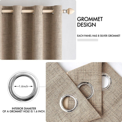 MIULEE Blackout Linen Textured Curtains - Thermal Insulated Copper Brown Grommet Drapes | 42 x 84 Inch (2 Panels)