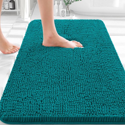 OLANLY Bathroom Rugs 36x24, Extra Soft Absorbent Chenille Bath Rugs, Rubber Backing Quick Dry, Machine Washable Bath Mats for Bathroom Floor, Tub and Shower, Home Decor Accessories, Deep Lake