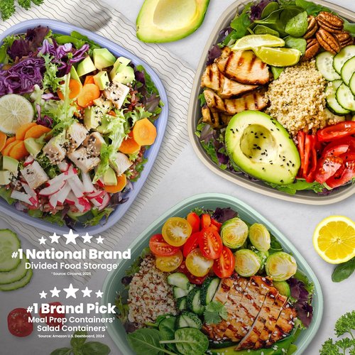 Bentgo Prep - Reusable 1-Compartment Meal Prep Bowls with Custom Fit Lids - 10 Durable, Microwaveable Bowls & Lids (Periwinkle)