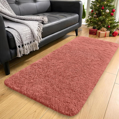 OLANLY Machine Washable Runner Rugs - Soft Fluffy Shaggy Indoor Carpet for Bedroom & Hallway | Rust Red