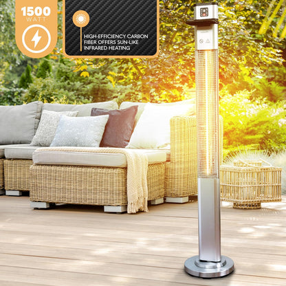 SereneLife Infrared Patio Heater - 1500W Electric Indoor/Outdoor Heater with Remote Control | Portable Silver Design for Restaurants, Patios, and Backyards