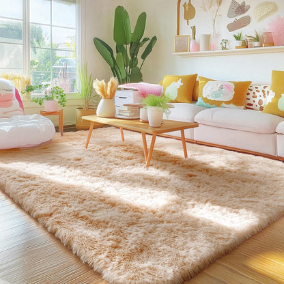 OLANLY Area Rugs - Soft Fluffy Shaggy Indoor Carpet for Living Room & Bedroom | Beige 4x12