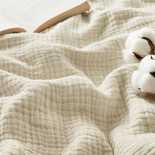 Bedsure 100% Cotton Muslin Blanket - Large 50x70 Inches, Soft & Breathable 4-Layer Throw in Linen Beige for Couch Decor & Travel