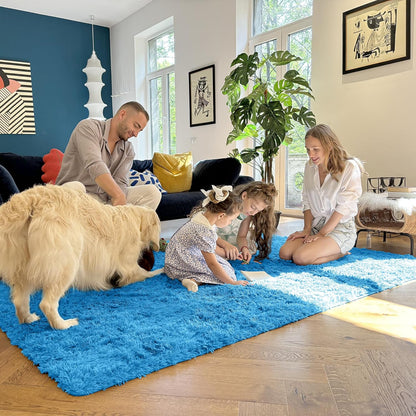 OLANLY Large 5x7 Machine Washable Area Rug - Soft Fluffy Shaggy Carpet for Living Room & Bedroom | Bright Blue