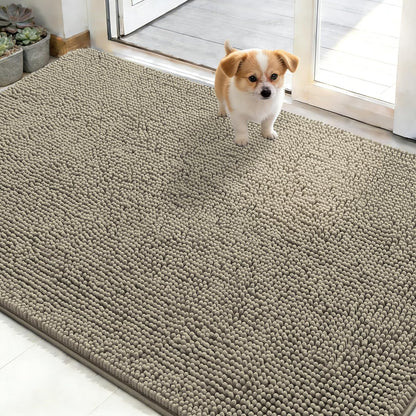 OLANLY Dog Door Mat - Absorbent Non-Slip Chenille Mat for Muddy Paws | 48x30 Warm Taupe