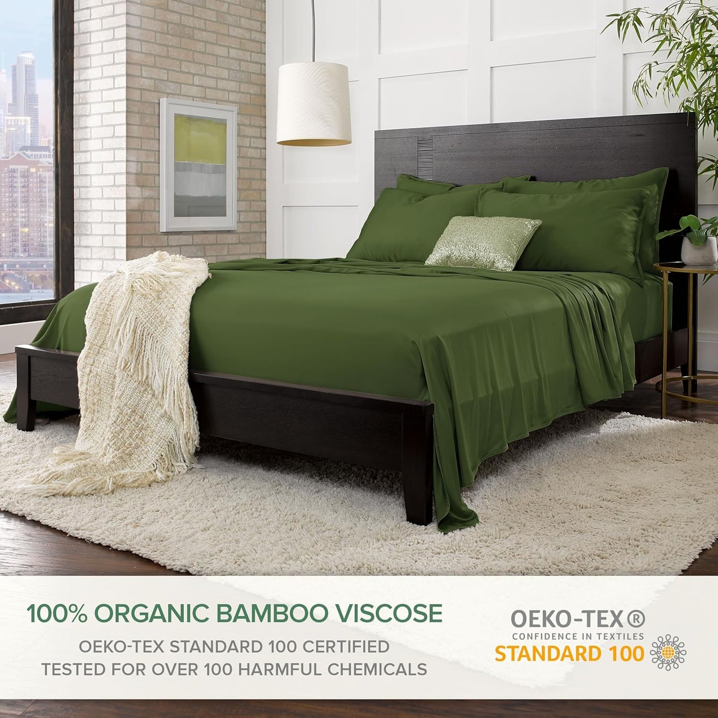 Pure Bamboo Twin Sheets - 100% Organic Viscose Bed Sheet Set, Luxuriously Soft & Cooling (Twin, Pesto)