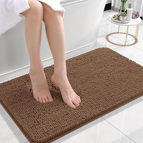 OLANLY Bathroom Rugs 59x35, Extra Soft Absorbent Chenille Bath Rugs, Rubber Backing Quick Dry, Machine Washable Bath Mats for Bathroom Floor, Tub and Shower, Home Decor Accessories, Mocha
