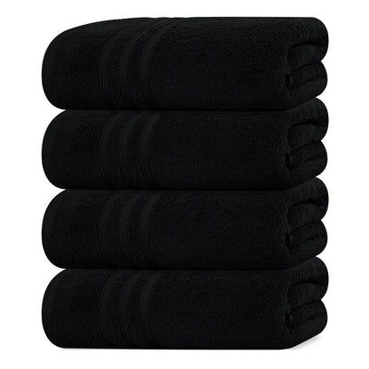 Tens Towels Pack of 4 Soft Bath Towels, 100% Cotton, 27 x 54 Inches, Lightweight & Quick-Dry, Ideal for Daily Bathroom Use, Practical & Comfortable, Black