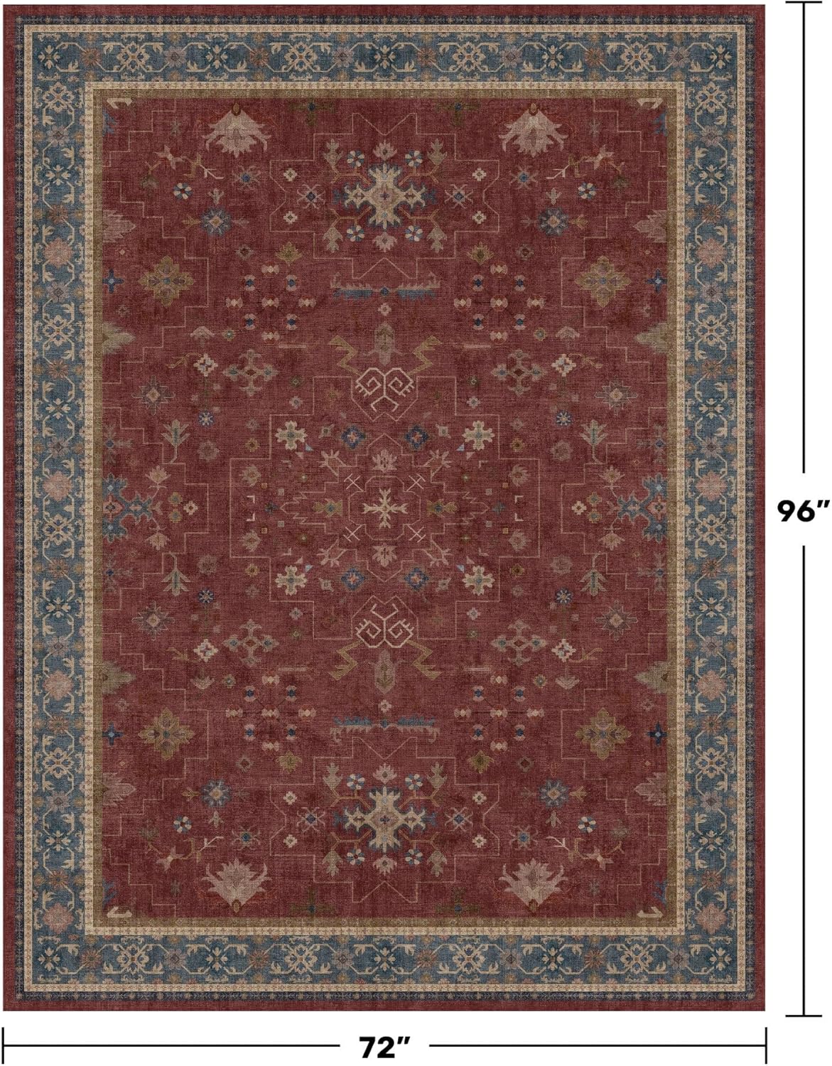 Regine Switzerland 6x8 Vintage Burgundy Dining Room Rug - Machine Washable Boho Carpet for Living Room