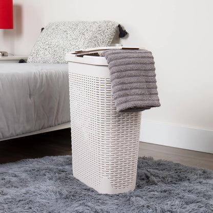 Mind Reader Slim Laundry Hamper - 40L Tapered Design with Lid & Ventilated Cutouts | Ivory Plastic