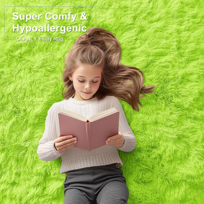 OLANLY Large Area Rug - Soft Fluffy Shaggy Indoor Carpet for Living Room & Bedroom | 8x10, Lime Green