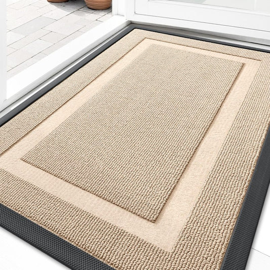 OLANLY Front Door Mat Indoor Outdoor Entrance, Waterproof All-Season, All-Weather Doormat, Sturdy Natural Rubber, Low Profile, Easy Clean Patio Porch Entryway Mat, 35x23, Off-White