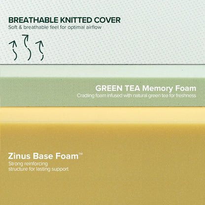 Zinus 6 Inch Green Tea Memory Foam Mattress - Queen Size, Fiberglass-Free, CertiPUR-US Certified, Custom Contour Support