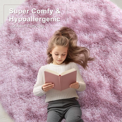 OLANLY Area Rugs for Living Room Bedroom, Machine Washable 3x5 Feet Soft Fluffy Shaggy Bedside Rug, Indoor Floor Carpet for Kids Girls and Boys, Nursery Room, Home Decor Aesthetic, Dusty Pink Tie-dye
