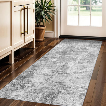 Regine Switzerland Washable Hallway Runner Rug - Abstract Stain Resistant Design | Ultra Soft 2x5 Grey Carpet