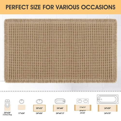 IM HOME Waffle Bath Mat Beige 32"x20", Boho Woven Modern Bath Mat Rugs, Absorbent Non Slip Bathroom Rugs, Soft Washable Bath Rugs with Tassels for Bathroom, Bedroom, Kitchen, Shower, Tub
