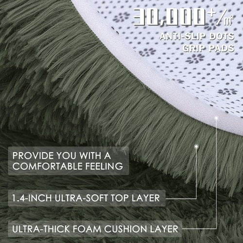 OLANLY Olive Green Round Rugs for Bedroom - Machine Washable, 2 ft Circle Area Rugs for Living Room, Soft and Fluffy Shaggy Carpet for Teen Girl and Boys, Nursery Rooms, Dorms, Home Decor Aesthetic