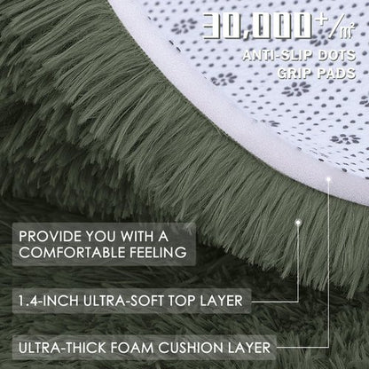 OLANLY Olive Green Round Rugs for Bedroom - Machine Washable, 2 ft Circle Area Rugs for Living Room, Soft and Fluffy Shaggy Carpet for Teen Girl and Boys, Nursery Rooms, Dorms, Home Decor Aesthetic