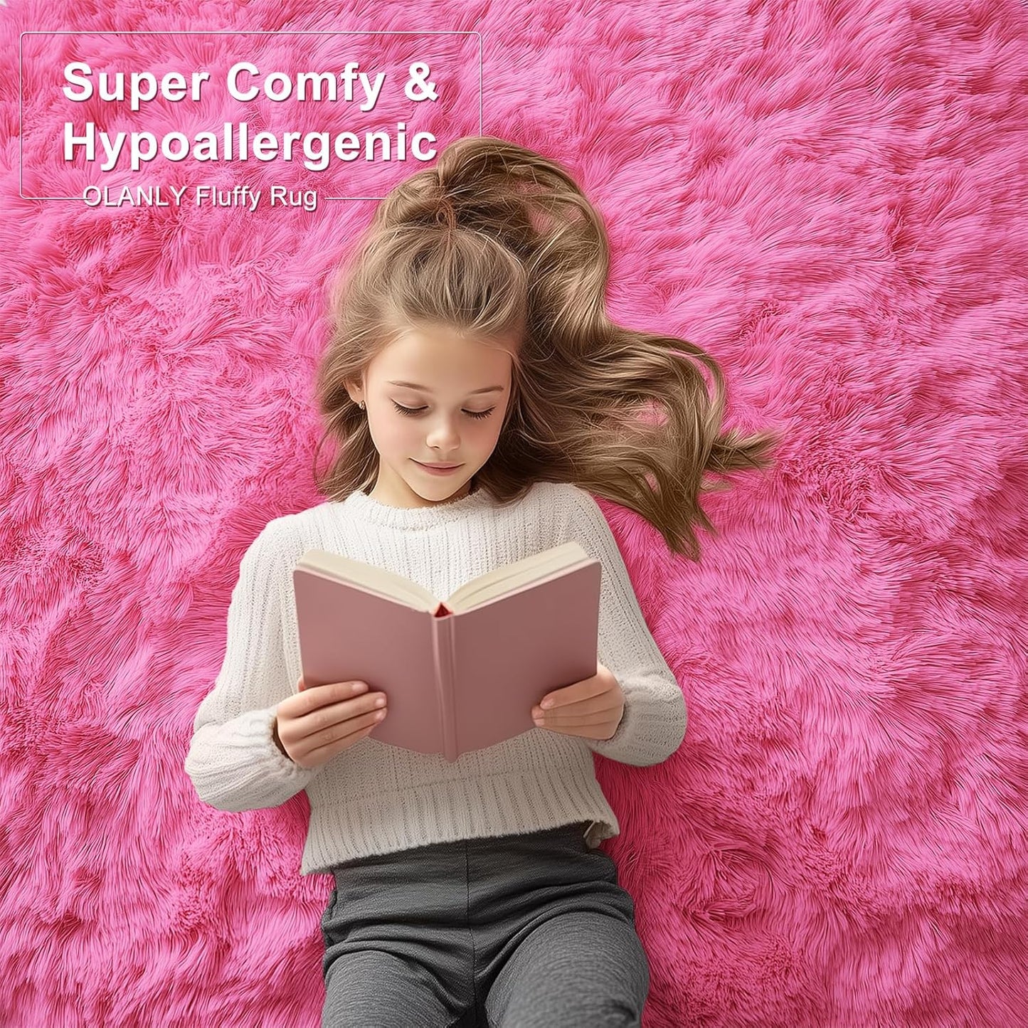OLANLY Soft Fluffy 2x6 Machine Washable Runner Rug - Perfect for Hallways & Bedrooms | Hot Pink Aesthetic