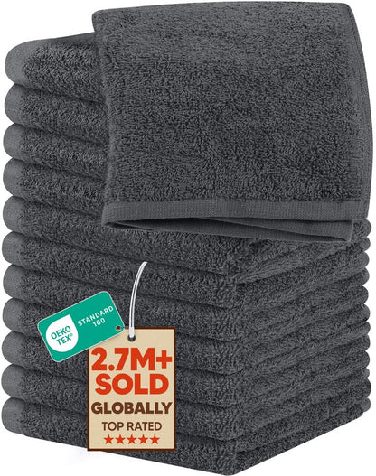 Utopia Towels 12 Pack Cotton Washcloths Set, 100% Ring Spun Cotton, Premium Flannel Face Cloths, Highly Absorbent and Soft Feel Fingertip Towels, Grey