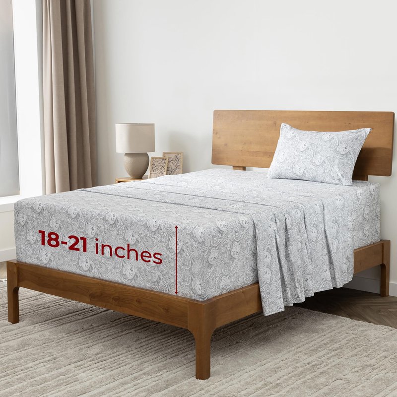 Mellanni Extra Deep Twin XL Sheets - 3 PC Iconic Collection Bedding - Luxury, Ultra Soft, Cooling Bed Sheets - Wrinkle, Fade, Stain Resistant (Twin Extra Long, Paisley Gray)