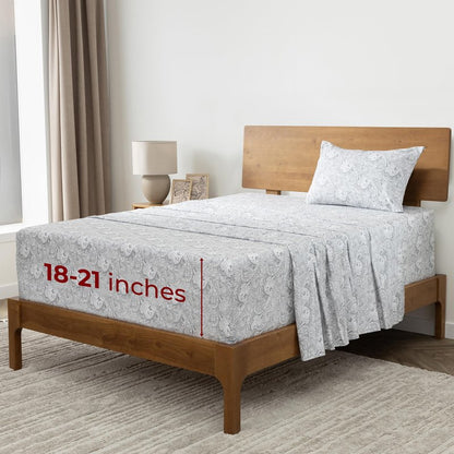 Mellanni Extra Deep Twin XL Sheets - 3 PC Iconic Collection Bedding - Luxury, Ultra Soft, Cooling Bed Sheets - Wrinkle, Fade, Stain Resistant (Twin Extra Long, Paisley Gray)