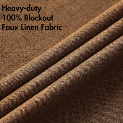 MIULEE 100% Blackout Linen Curtains - Thermal Insulated Brown Grommet Drapes | 52 x 108 Inch (2 Panels)