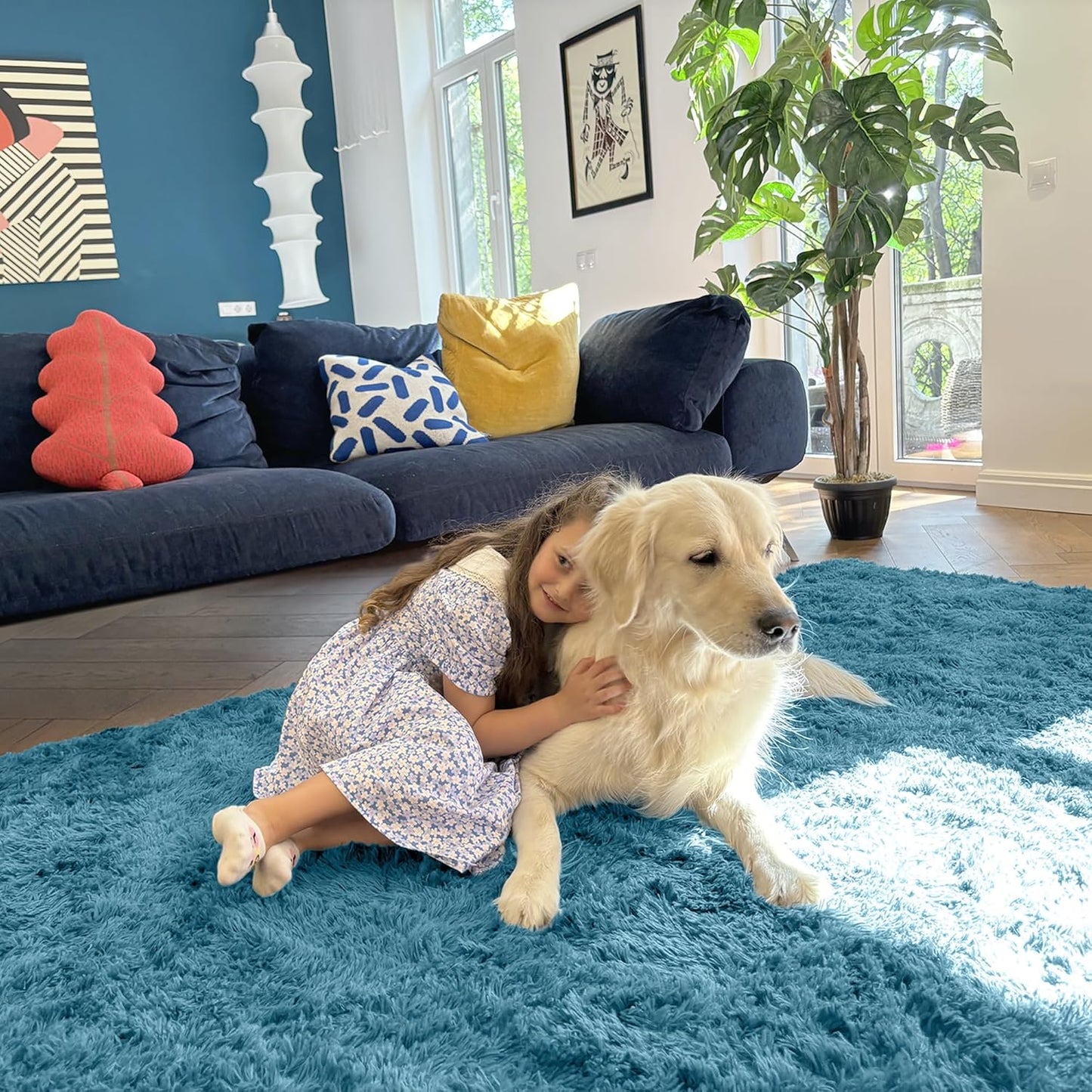 OLANLY Runner Rugs - Soft Fluffy Machine Washable 2x5 for Hallway & Bedroom | Slate Blue Indoor Carpet