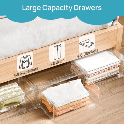 Vtopmart Large Clear Stackable Storage Drawers - 27QT Dust-Proof Underbed Organizer for Clothing & Sweaters